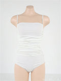 Sling style one-piece swimsuit with belly pleats in blue colour