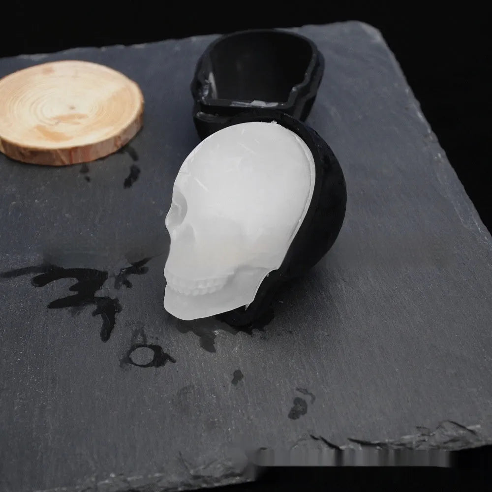 Food grade silicone ice cube tray showing 3D skull cavity shape