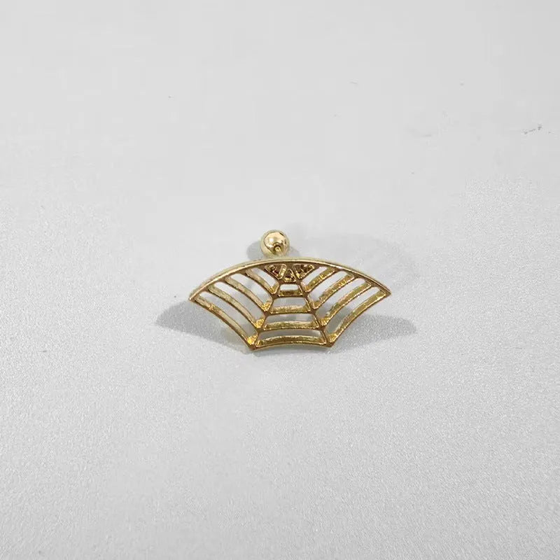 Metal spider web stud earrings with geometric mesh design in gold and silver electroplated finishes