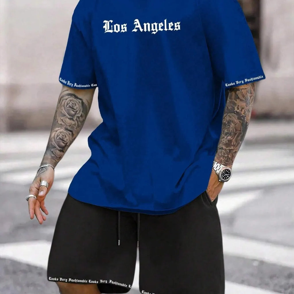 Lightweight quick-dry short-sleeved top and matching shorts sports set on a neutral background.