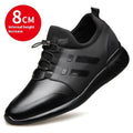 Men's black casual height increase shoes with round toe and chunky heel in leather, Lycra or mesh options