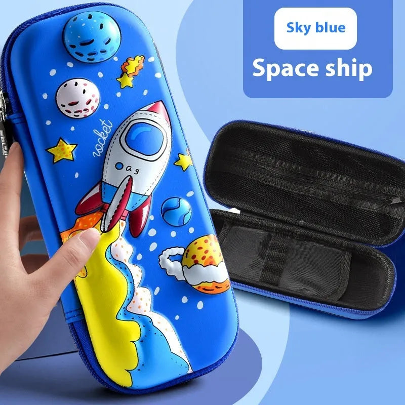 3D leather pencil case with sculpted spaceship design in multiple colour options