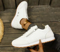 Women's flat-heeled shoes in grey, white or Champagne with artificial PU uppers and rubber soles