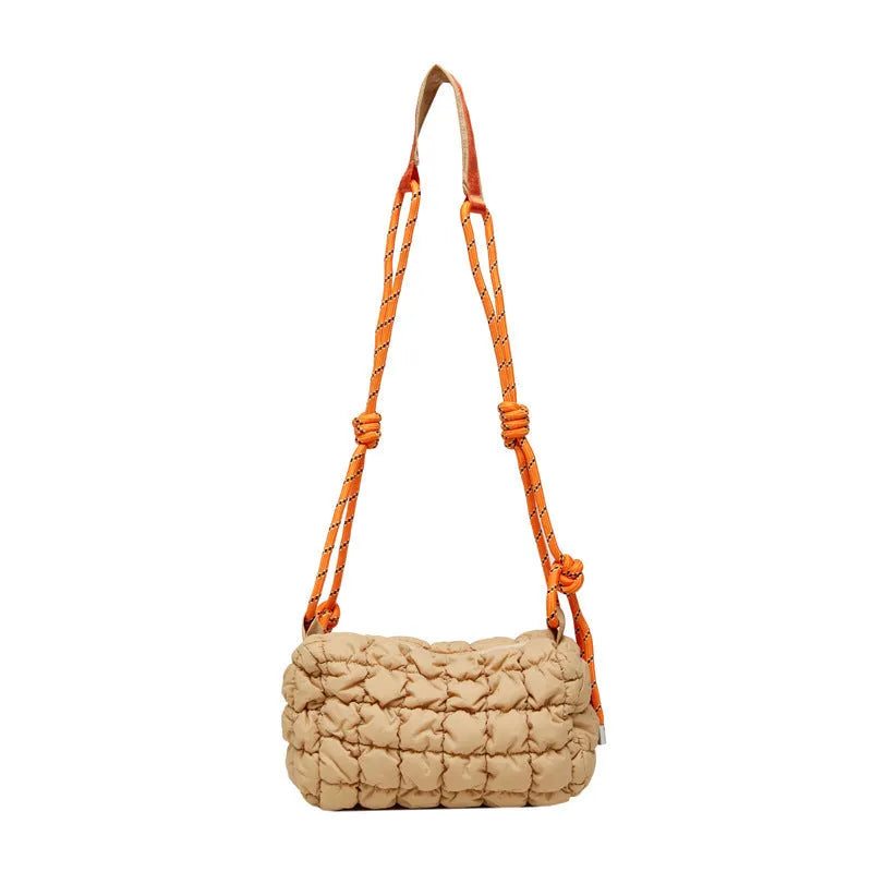 Women's soft nylon pillow-shaped messenger bag in crossbody style with rhombus pattern