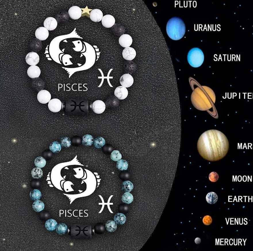 Set of two natural stone beaded bracelets for zodiac signs.