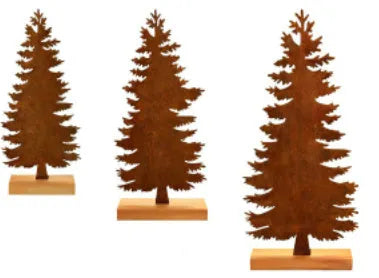Three metal Christmas tree elk decorations with rusty patina finish displayed together