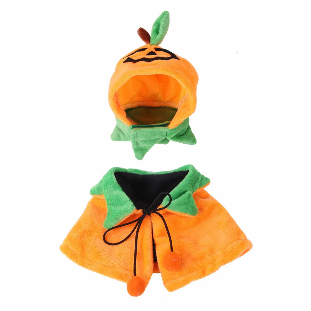 Orange pumpkin-themed plush cloak for dogs and cats with double-sided design