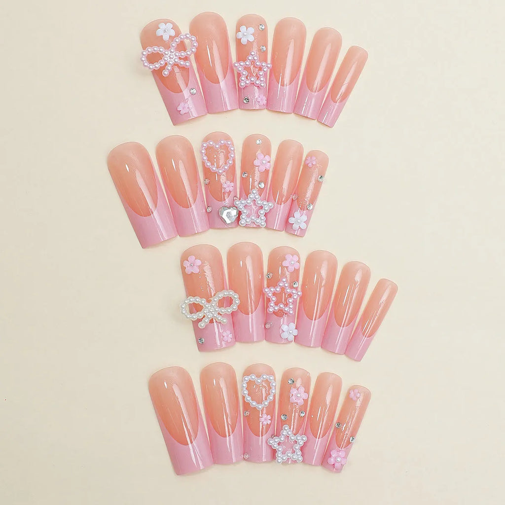 Super Long Water Pipe French Spot Drill Bow nail set with love pattern in XB-70-48 colour including plastic armour suit.