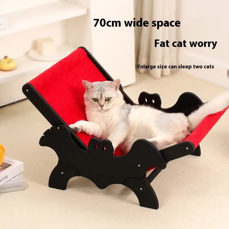 Black and red wooden cat recliner bed for pets