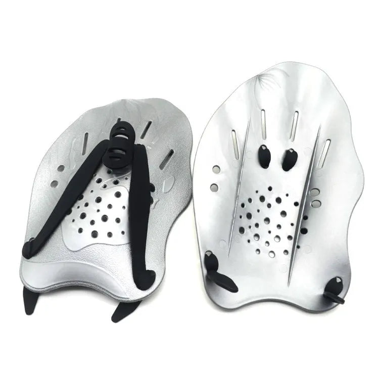 Swimming paddle training aid for freestyle stroke with webbed arm design in multiple colours