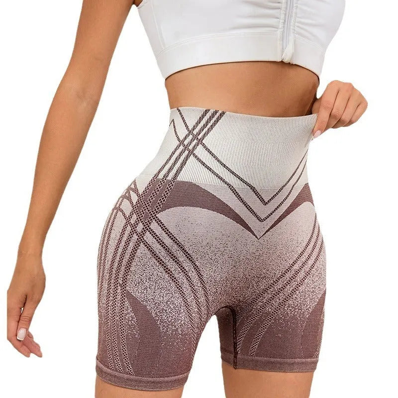 Women's high-waisted gradient fitness shorts in black colour for yoga and running