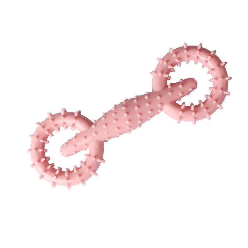 Blue TPR dog chew toy ring on a white background, showing its 16cm diameter and thick ring shape.