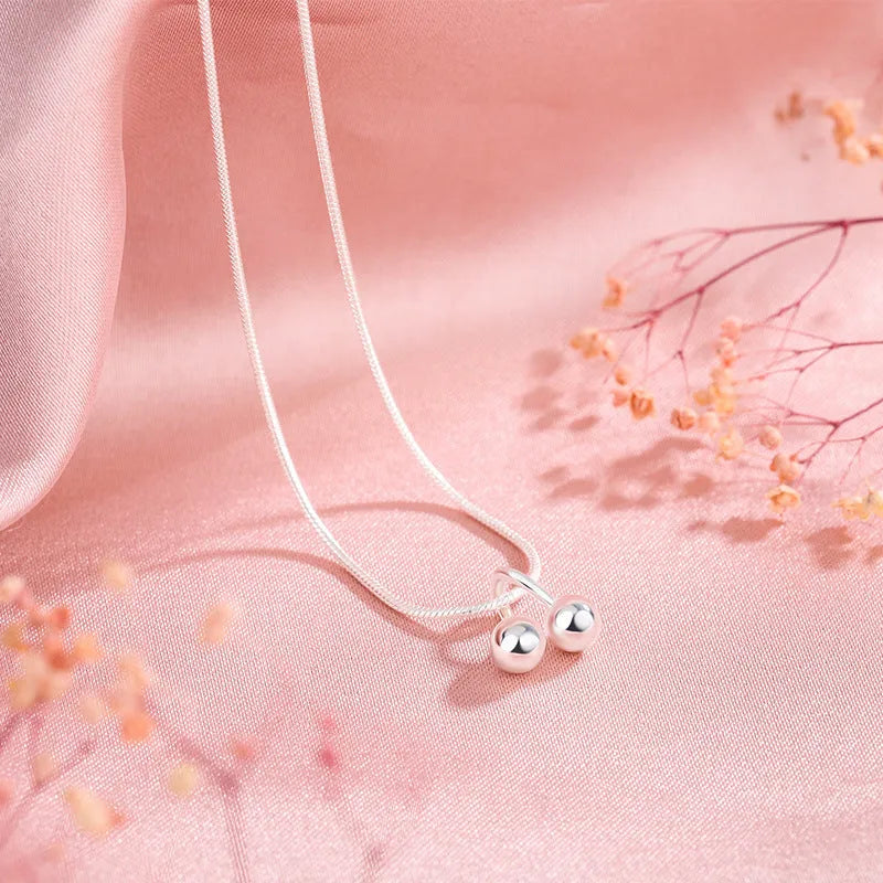 S925 silver cherry necklace for women with adjustable snake bone chain