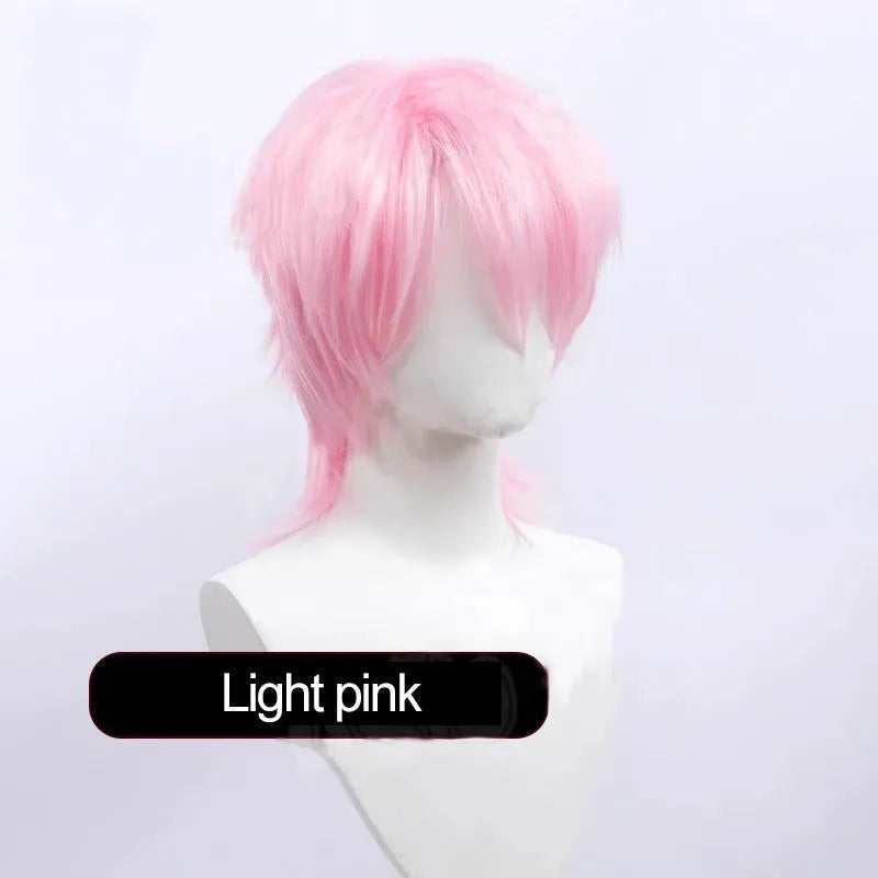 Short red Anime style cosplay wig for men made from high-temperature fibre