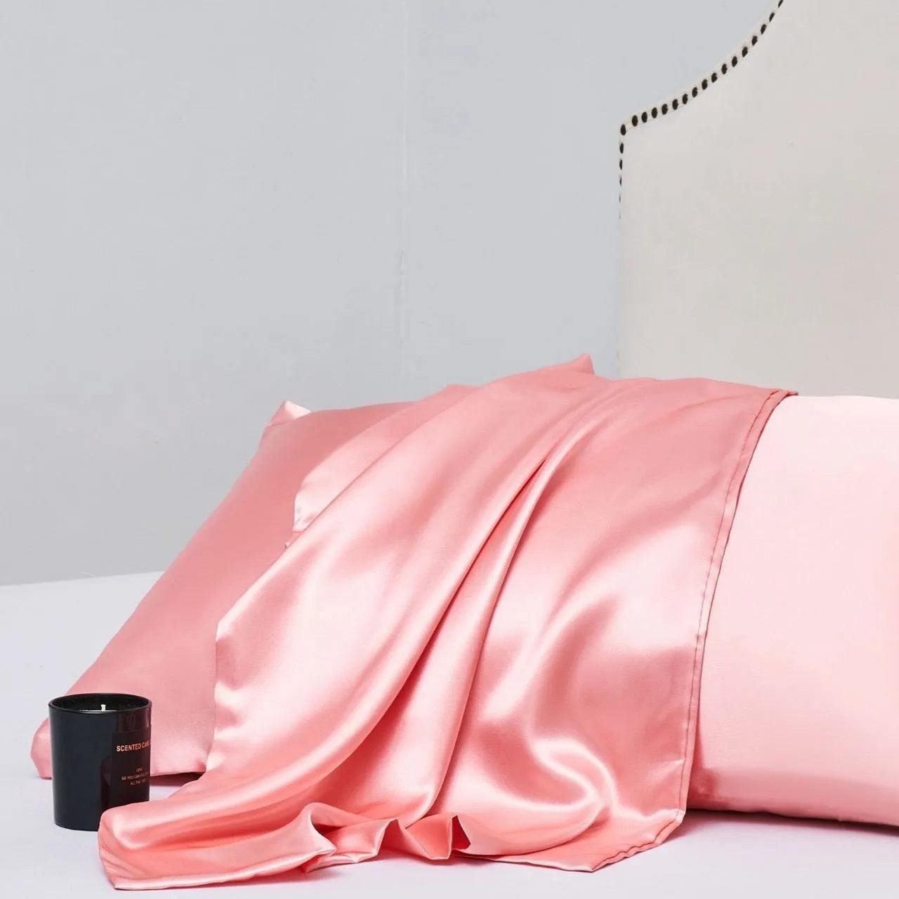 Satin cloth solid colour pillowcase pair in polyester fibre with plain weave finish