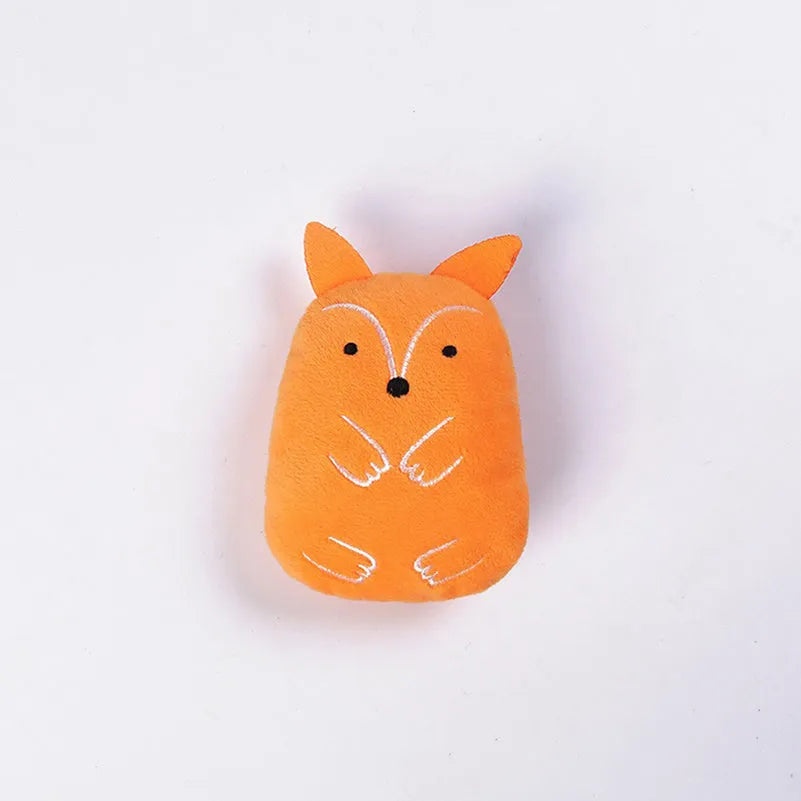 Small plush cat chew toy with catnip and vocal sound feature in assorted colours