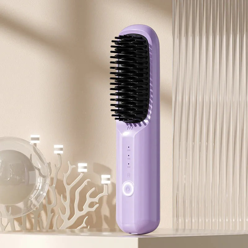 Anion wireless straightening comb in beige white colour with Type-C charging port