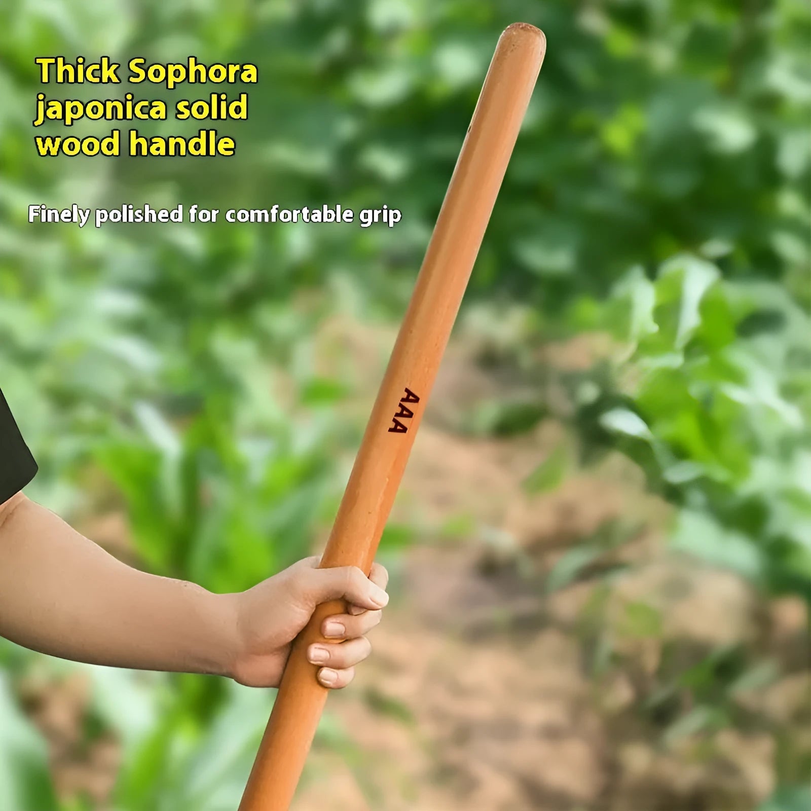 A locust wood replacement handle for axes and tools, shown in various lengths including 32cm and 50cm.