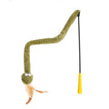 Green cat teasing stick toy with artificial feather on 140cm aluminium pole