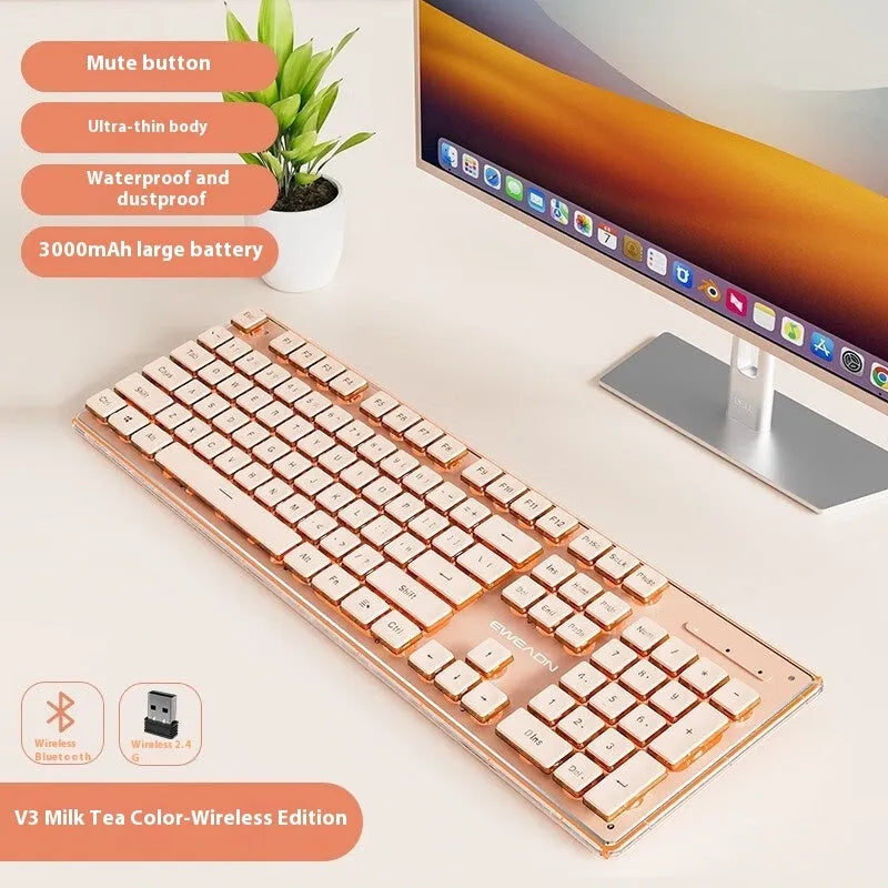 Prewalker V3 mute mechanical feeling keyboard and mouse set in retro green colour on a desk.