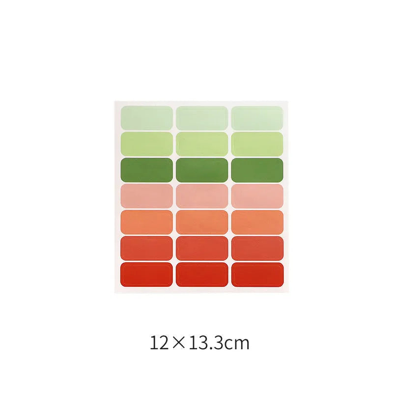 Assorted adhesive stickers and sticky notes showing grid formats and colourful designs with A6 ruler versions