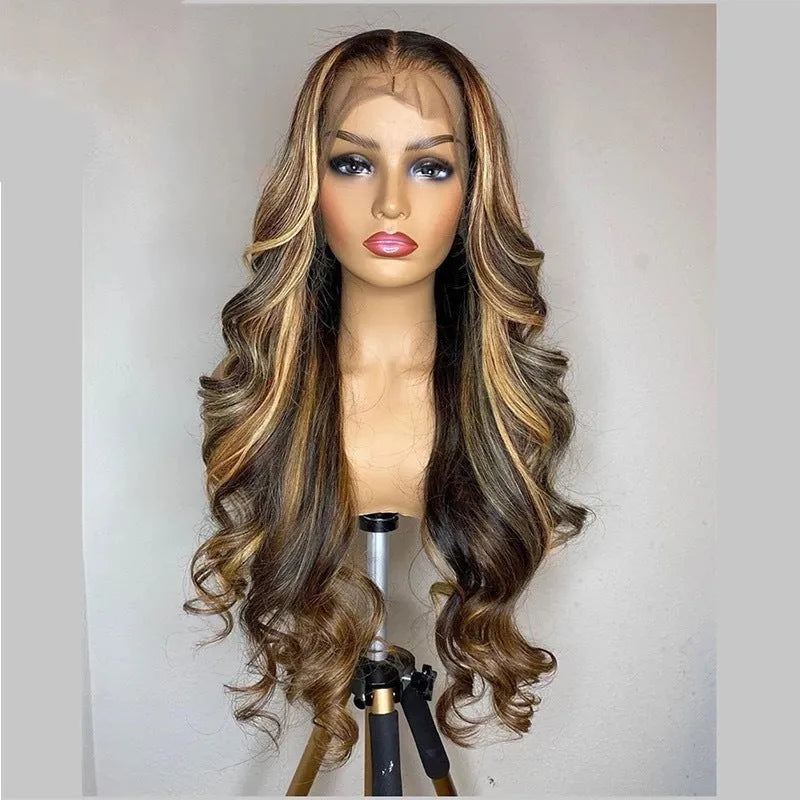 Front lace synthetic wig with long curly hair in 134 gradient colour pattern