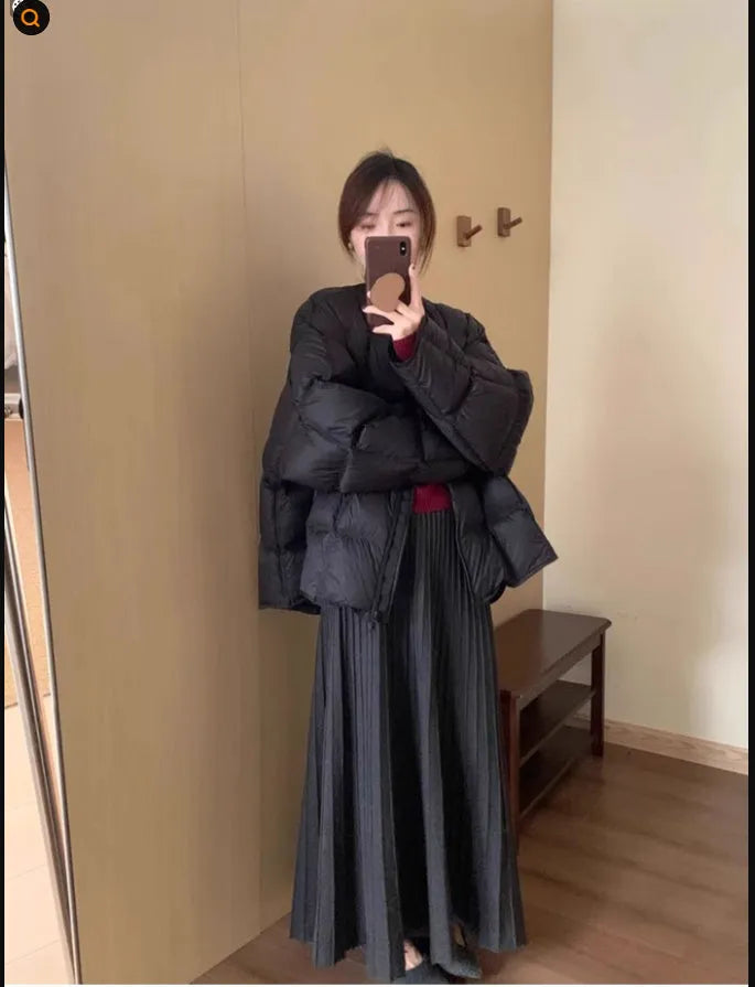 Women's dark grey knitted long dress suit two-piece set with ethnic style 3D pattern