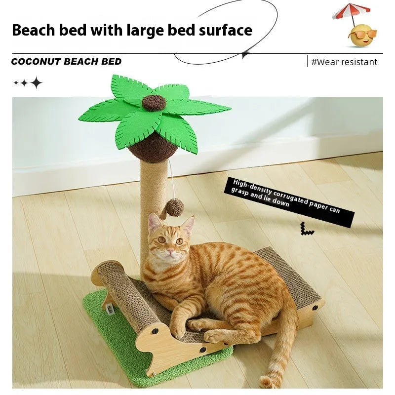 Wooden beach chair style cat climbing frame with hemp scratching column and chamfered design