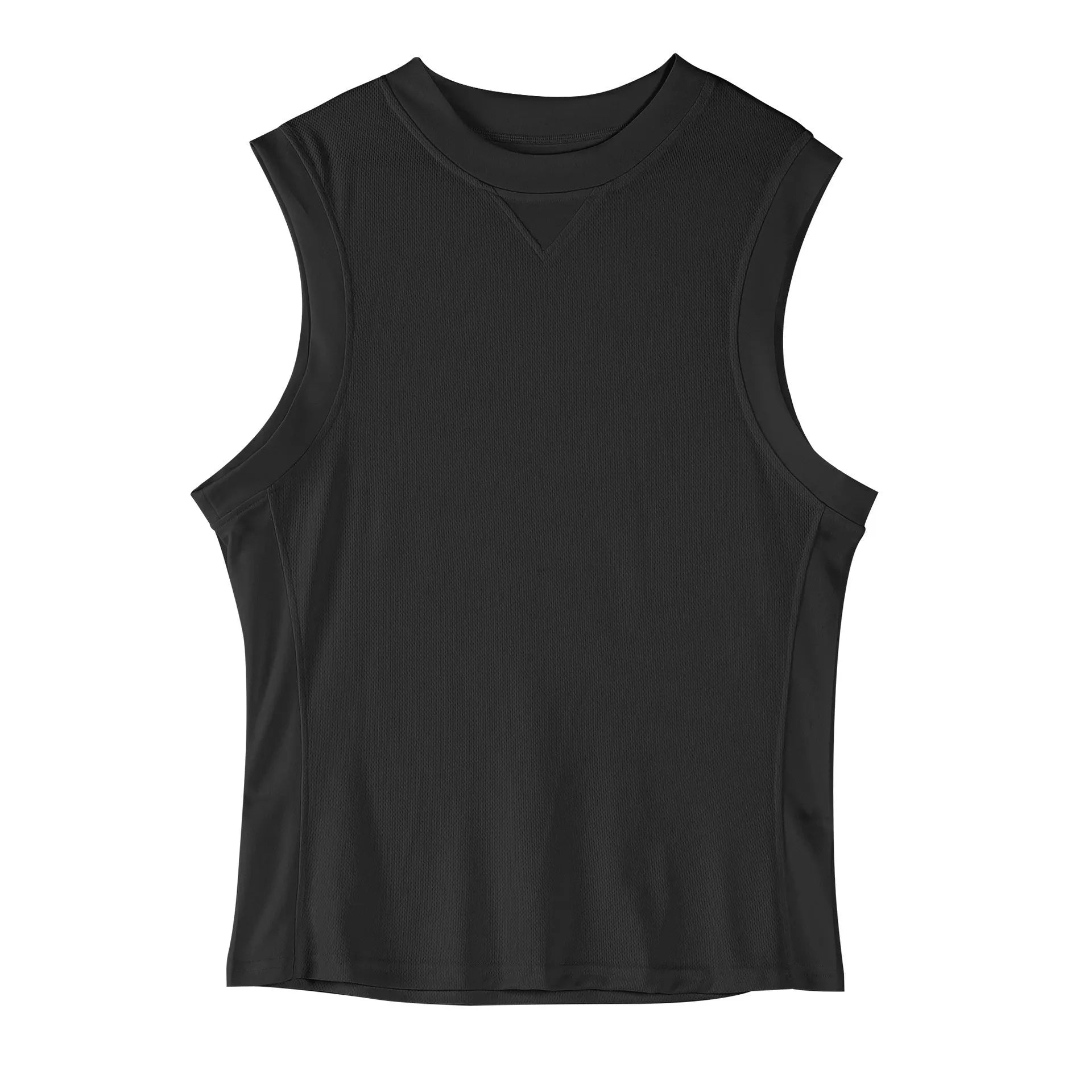 Men's loose fit sports vest in black or white made from breathable quick-dry chemical fibre blend for summer gym training
