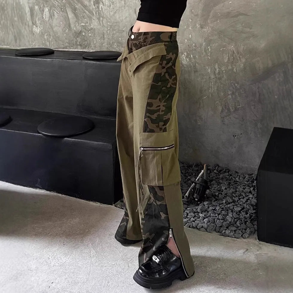 Women's retro high waist jeans with leopard print tooling style and fake two stitching on dark khaki denim