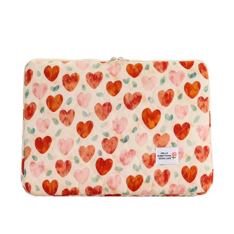 Little flower printed laptop bag in breathable cloth with anti-seismic protection shown in green floral pattern