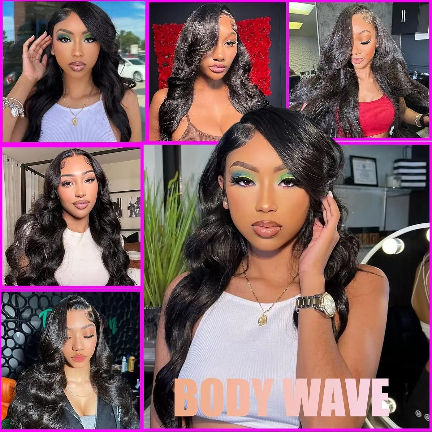 Black medium-long curly full-head synthetic wig showing natural wave pattern