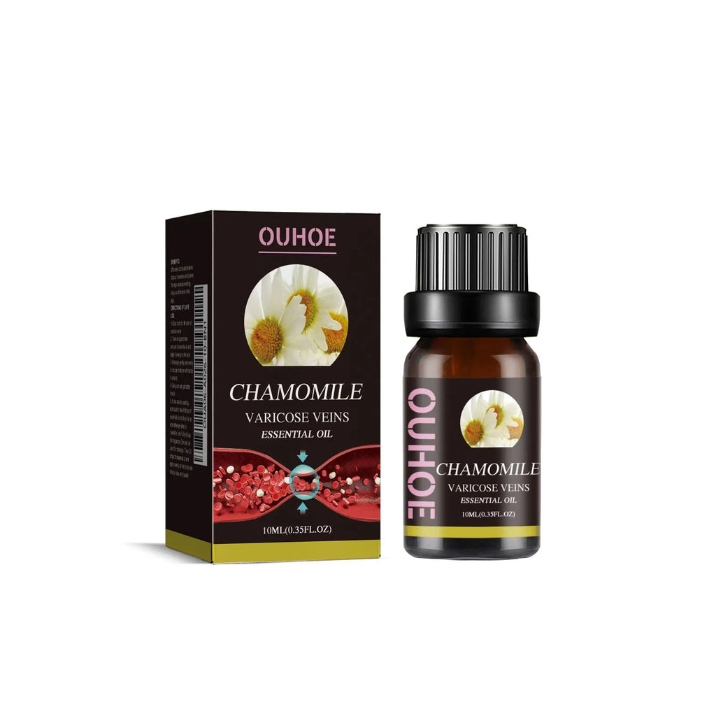 10ml bottle of chamomile essential oil for leg and skin care massage
