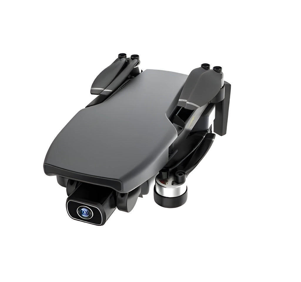 4K brushless motor remote control plane with ESC lens, ABS material, black and orange colour, folded and unfolded views