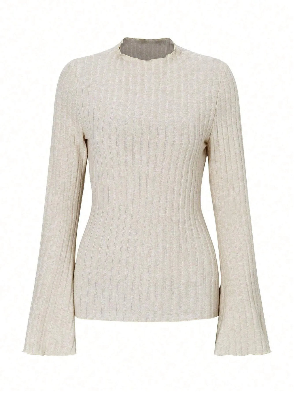 Black long sleeve round neck top with lantern sleeves and slim fit silhouette