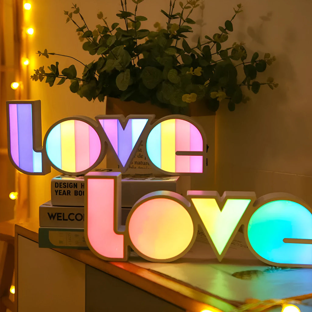 LED LOVE Light decorative lamp with colourful rainbow style lampshade