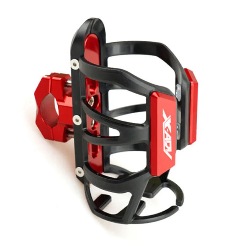 Black water bottle cage mounted on Honda X-ADV scooter for hydration modification