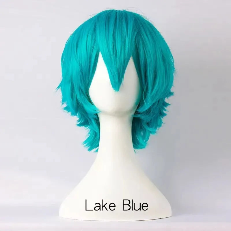 Short red Anime style cosplay wig for men made from high-temperature fibre