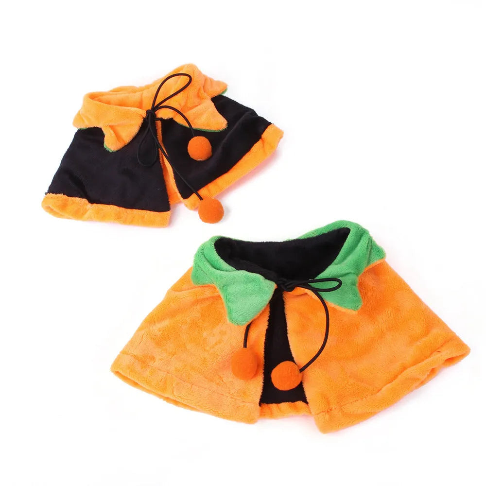 Orange pumpkin-themed plush cloak for dogs and cats with double-sided design