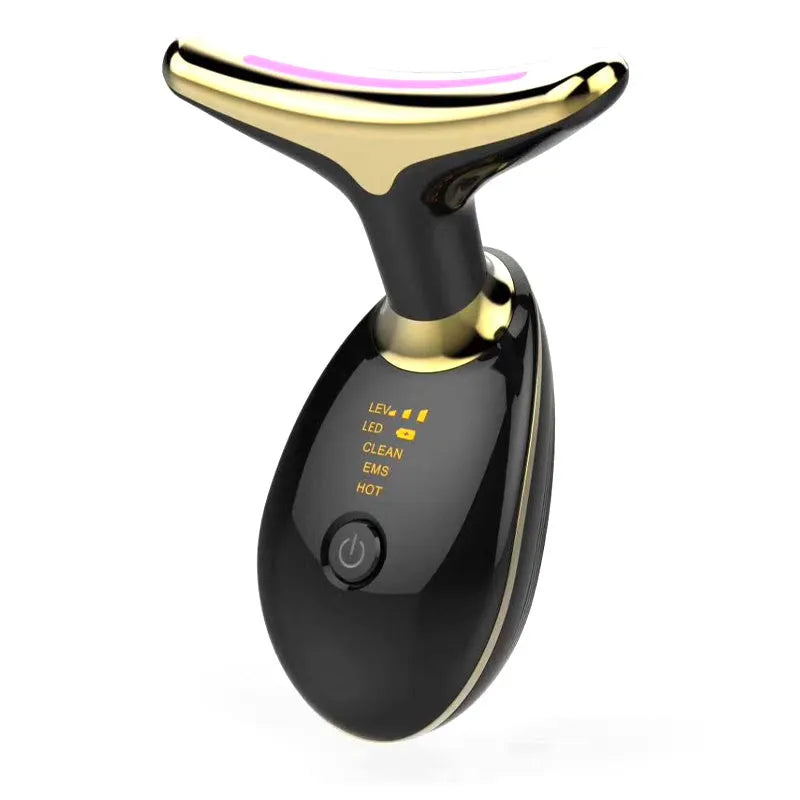 EMS thermal neck lifting massager device with LED lights on a white background.