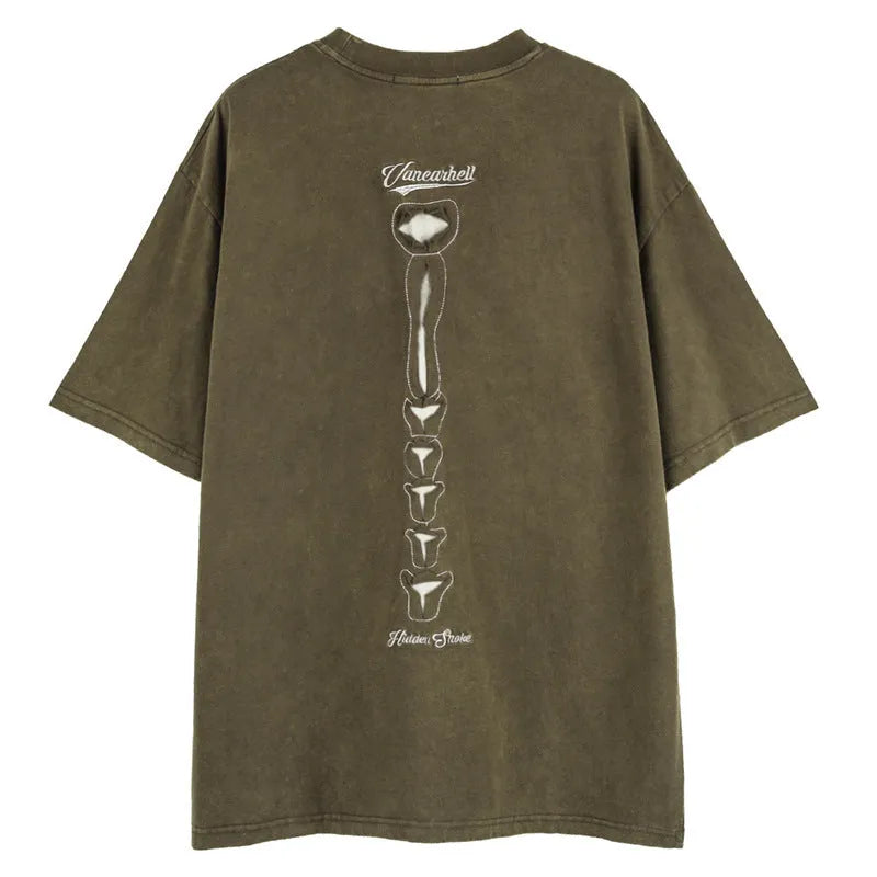 Skull print cotton t-shirt with drop-shoulder sleeves in black colour