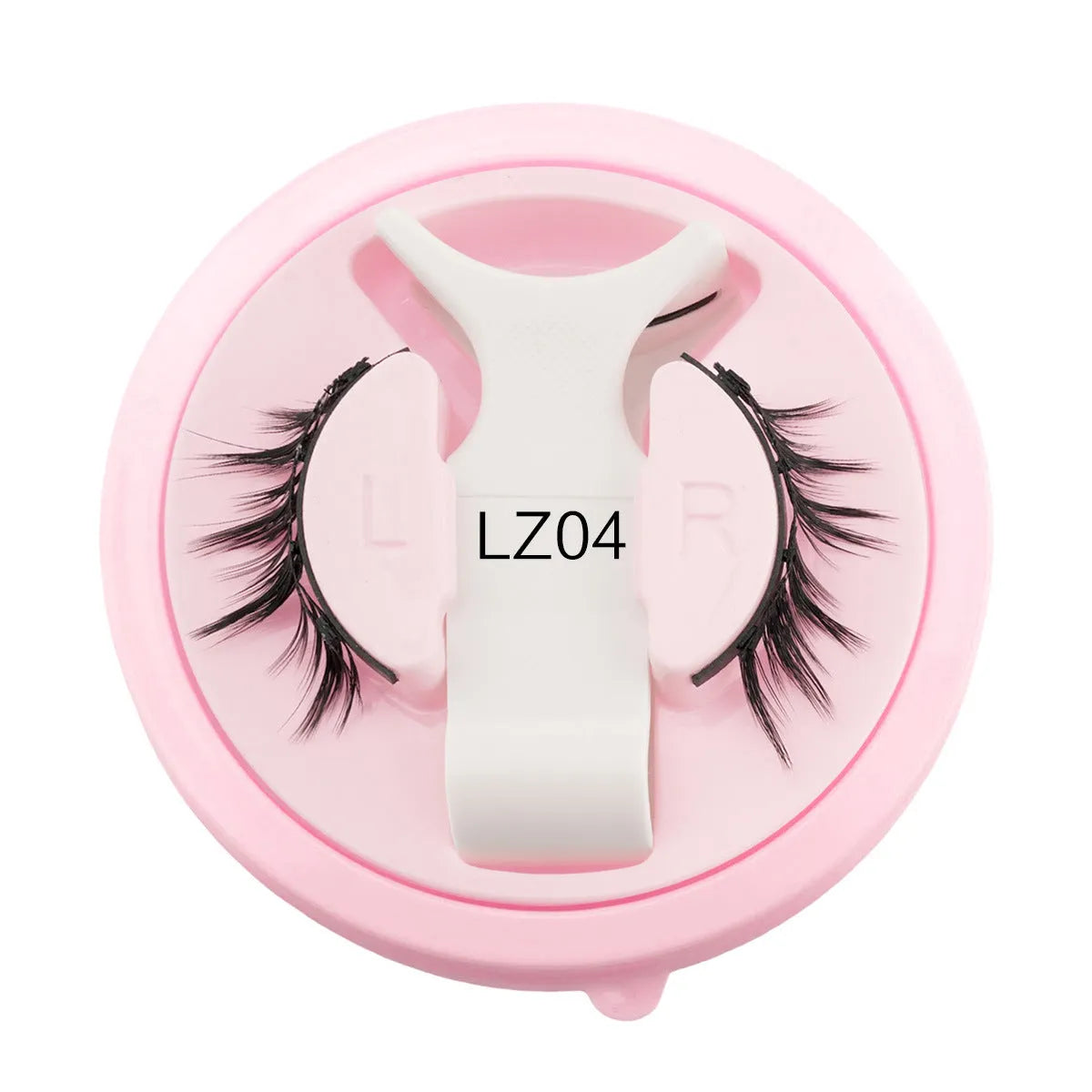 Set of reusable waterproof false eyelashes with artificial fibre strands, shown in five size options.
