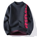 Men's loose grey knitted pullover with ribbed hemline, rabbit fur blend