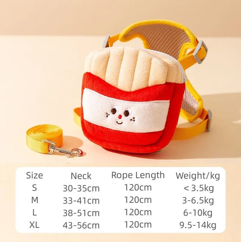 Cartoon hamburger design adjustable vest harness and lead set for pets with escape-proof construction