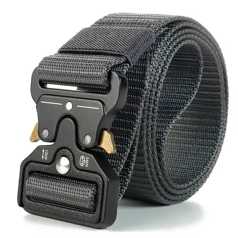 Men's thick canvas tactical belt with alloy release buckle in Army Green colour.