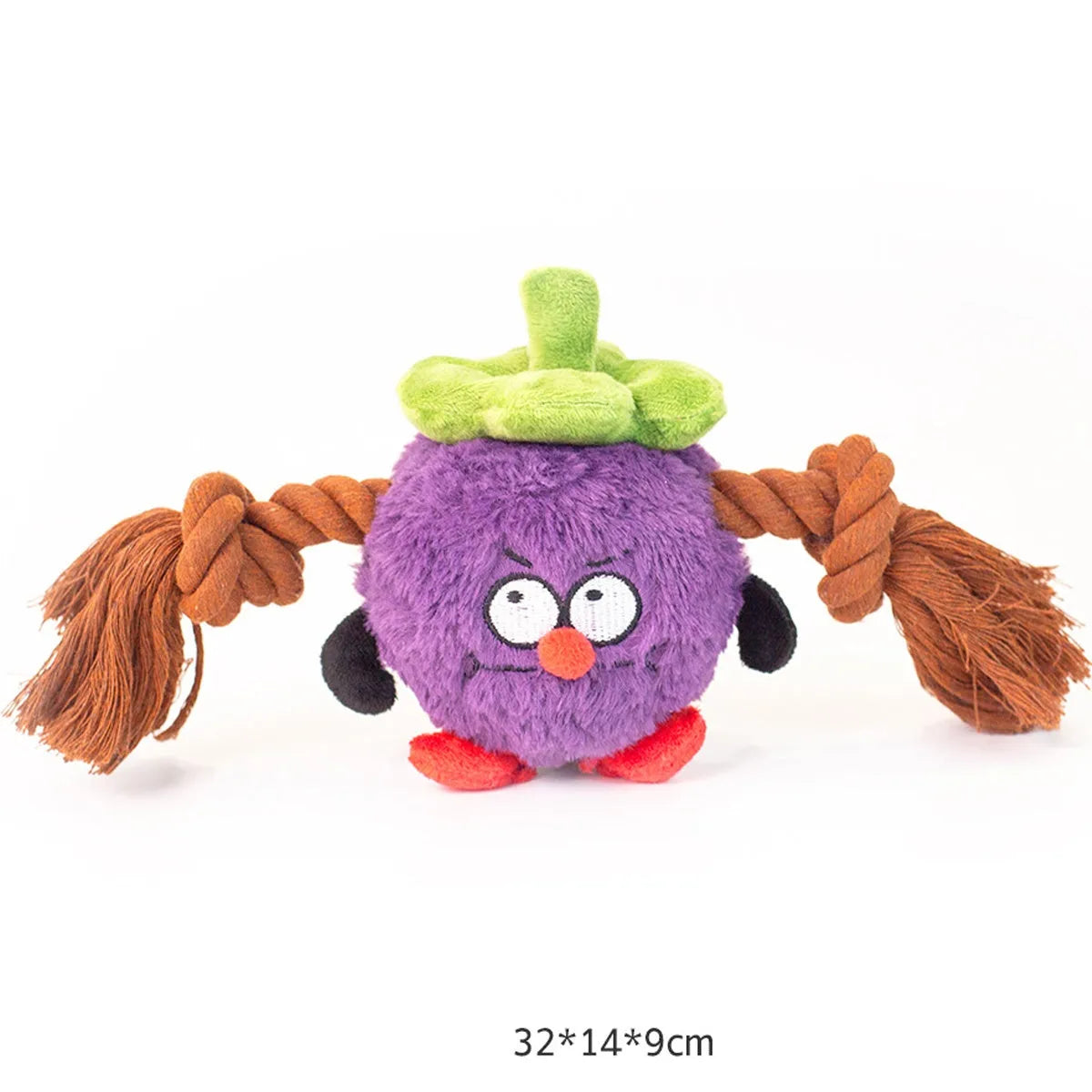 Green interactive dog toy with plush rope knot and white molar tooth chew element
