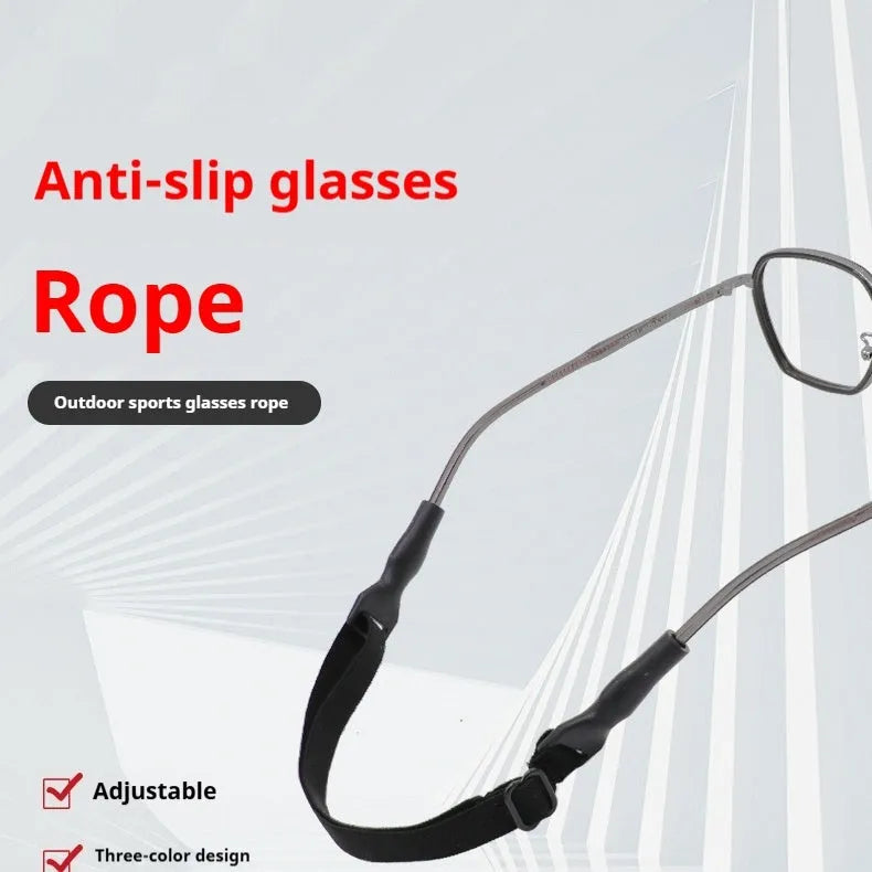 Black adjustable glasses cord with silicone earpiece ends for anti-slip security