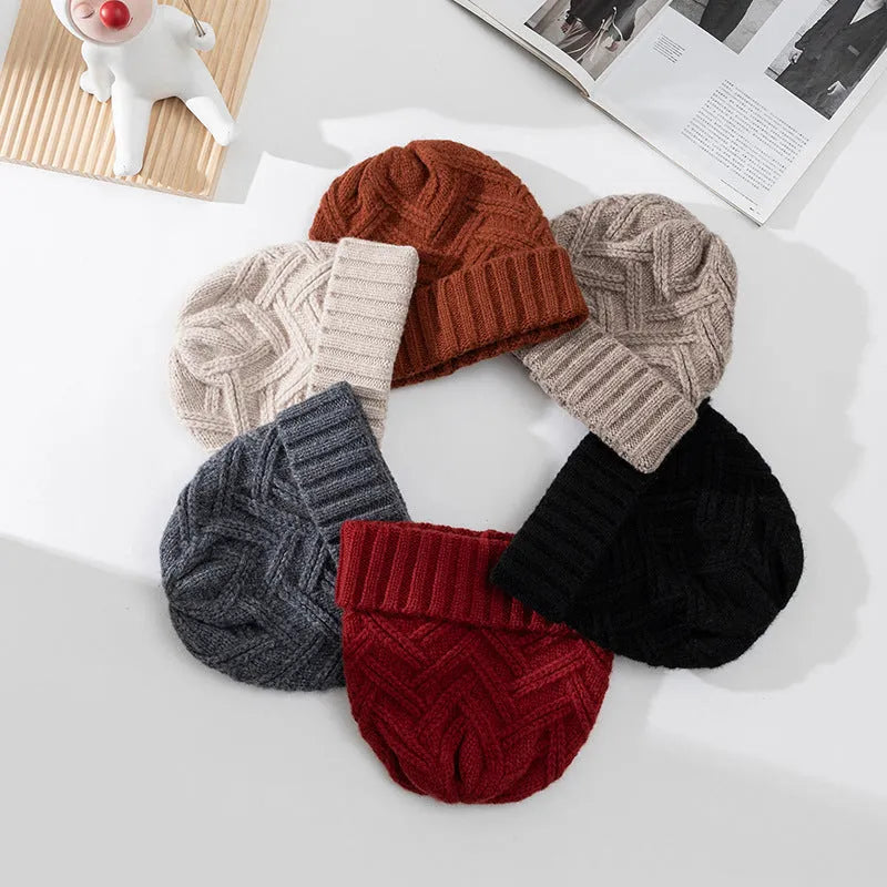 Wool knitted women's hat with dome crown and totem pattern in six colour options