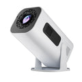 Black P330 portable mini projector with remote control on table displaying HD projection
