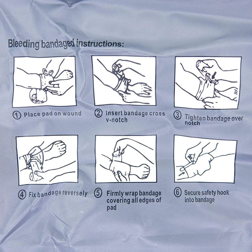 A sealed package containing a rolled tactical hemostatic gauze bandage, shown in 4-inch and 6-inch size options.